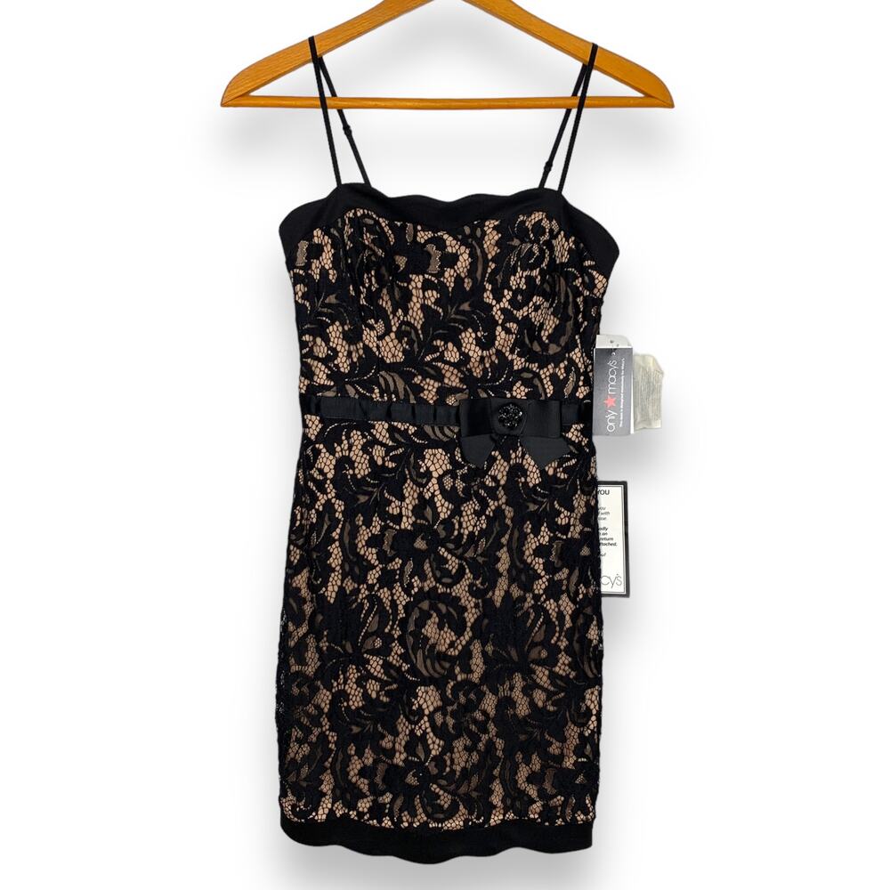 NWT City Studio women's champagne lace overlay satin cocktail dress Small